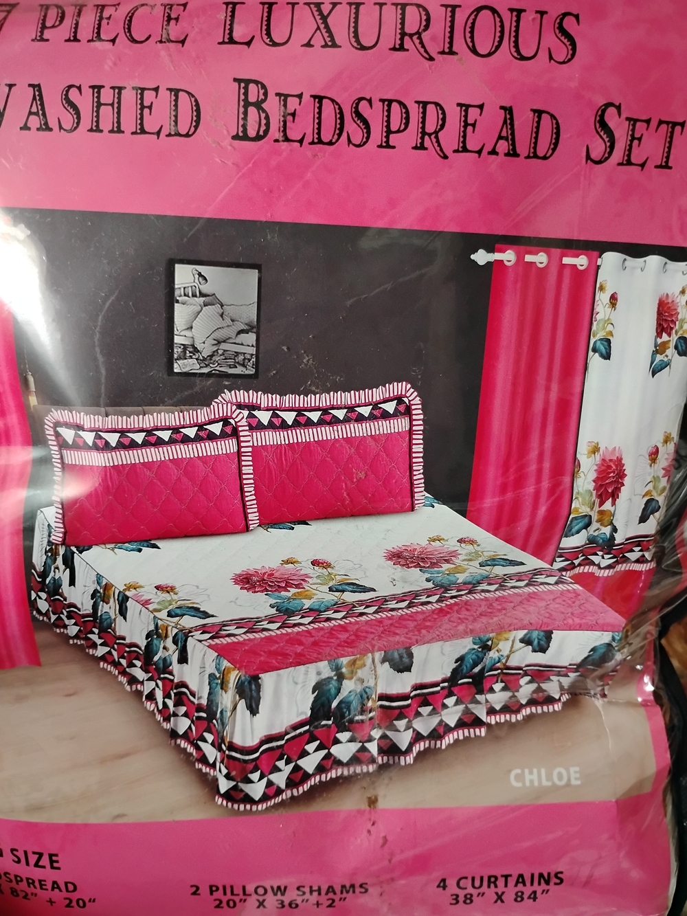 Chloe Pink, White & Multicolor Floral Washed Bedspread Set